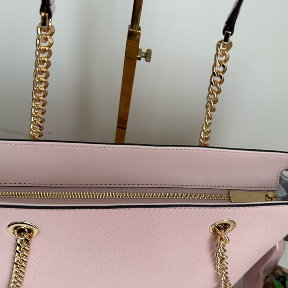 Michael Kors Jet Set Medium Leather Front Zip Chain Tote Powder Blush